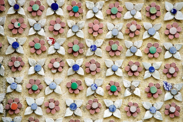 Fototapeta Colorful Floral Pattern with Circular and Leaf Elements Decor Design