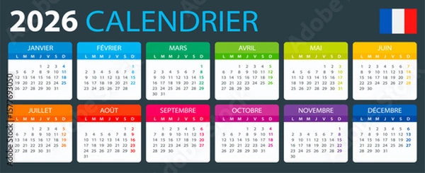 Fototapeta 2026 Calendar - vector illustration, French version