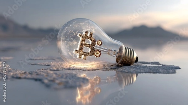 Fototapeta Bitcoin inside a light bulb. 3d illustration. Conceptual image.