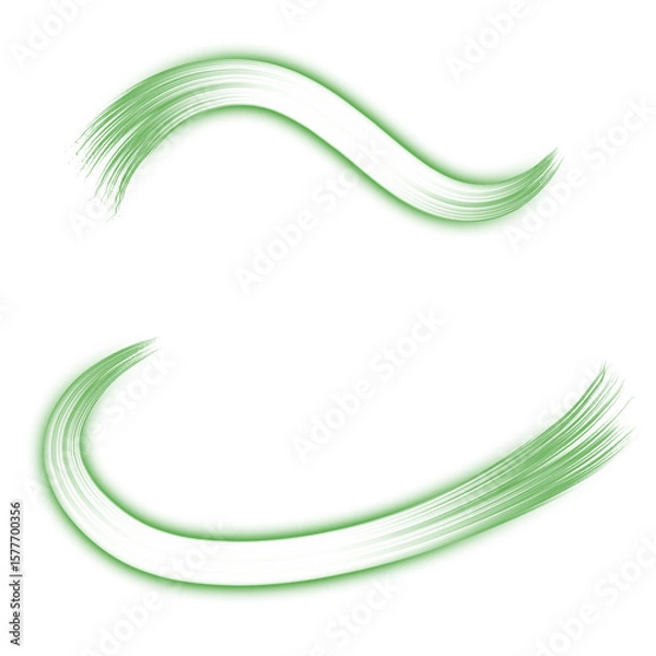 Fototapeta Green light line set, high speed curve light effect, glowing, shimmering