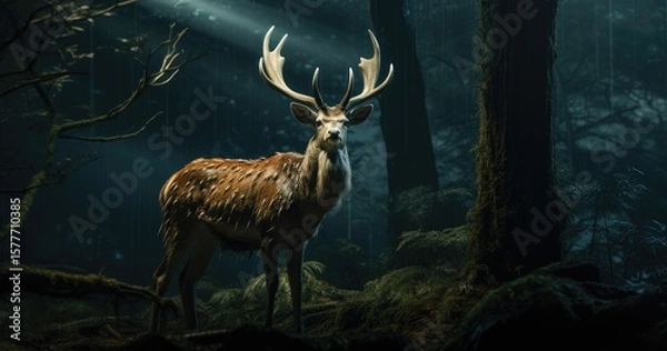 Fototapeta Majestic Stag in the Mystical Winter Forest