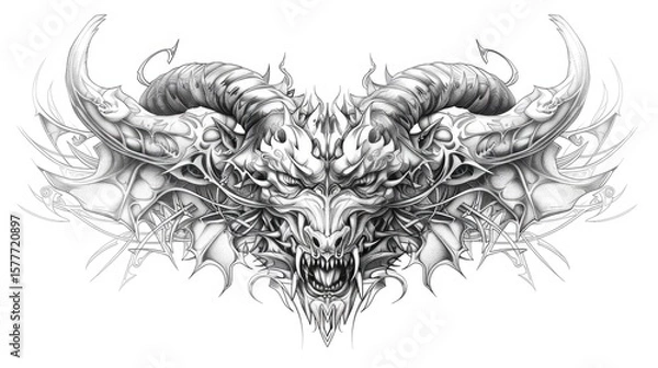 Fototapeta Fierce Monochrome Dragon Roar Illustration