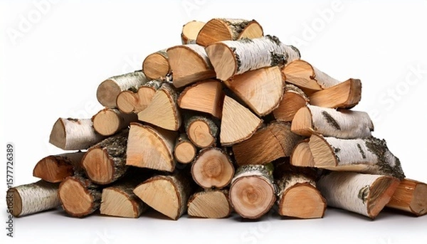 Fototapeta stacked firewood isolated on white background woodpile of birch tree firewood