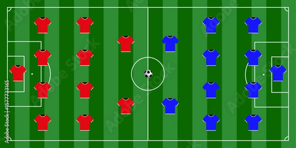 Fototapeta Tactical board with 4-4-2 alignment with ball