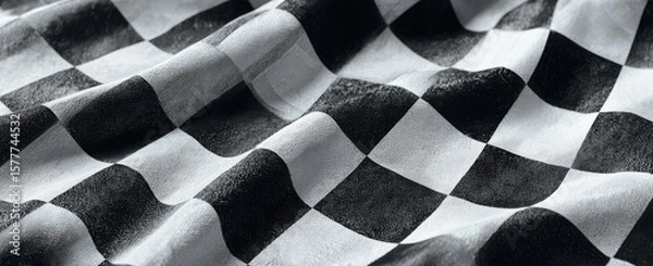 Obraz Draped checkered flag; black and white squares, textured fabric, soft folds