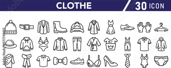 Obraz Vector art of a collection of 30 clothing icons representing various apparel and accessories