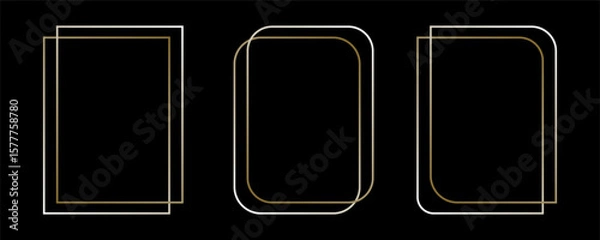 Fototapeta Thin golden frame set. Gold geometric border collection in art deco style. Thin linear shining rectangular shape bundle. Brass glowing shiny boarder element pack for photo, cadre, poster, card. Vector