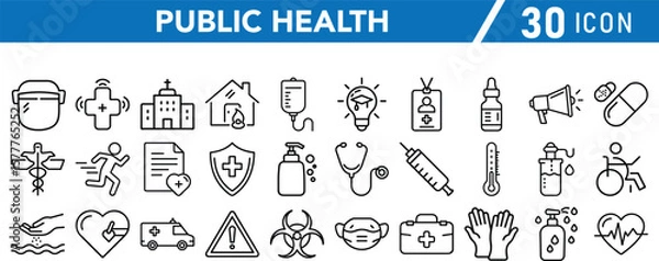 Obraz A Set of 30 Vector art  collection of public health icons representing various medical and safety measures