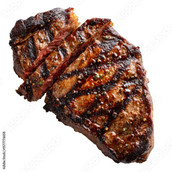 Fototapeta Juicy Grilled Steak with Perfect Char Marks on a Dark Background for Culinary Delights and Food Photography
