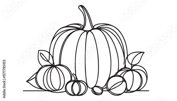 Fototapeta Continuous one single minimal line drawing pumpkin
