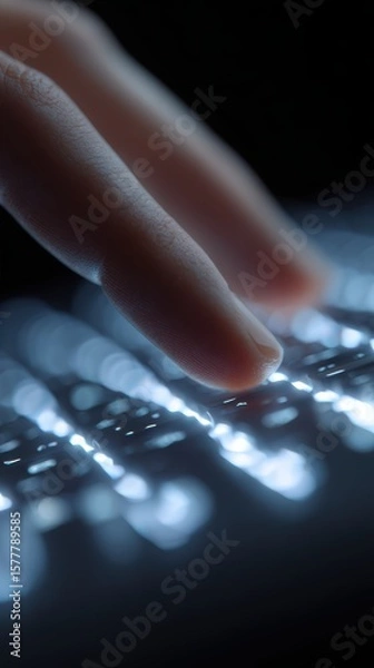 Fototapeta Close-up of a holographic keyboard projection, touch interaction, modern tech