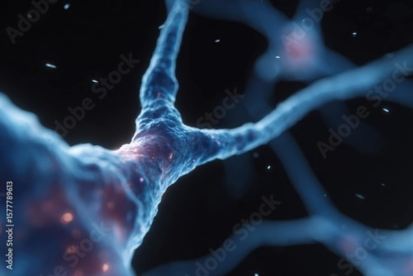 Fototapeta Abstract visualization of brain-computer interface, glowing neurons, connectivity