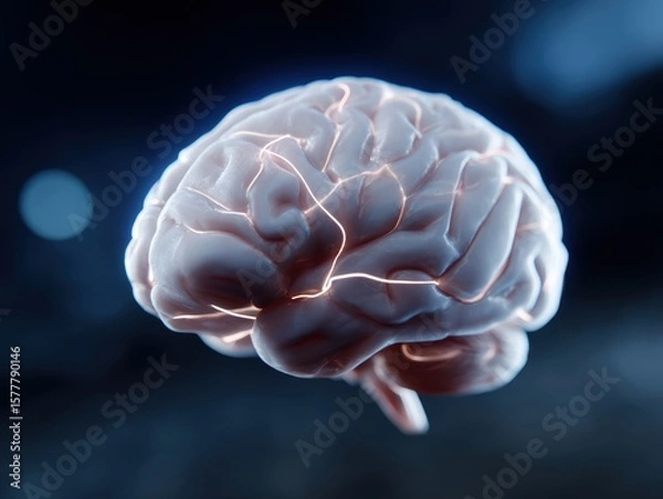 Fototapeta Abstract human brain with glowing connections, intelligence, thought