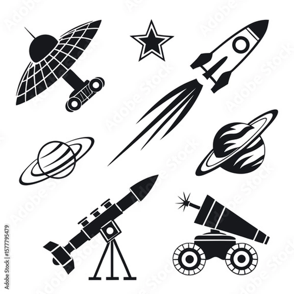 Fototapeta Space exploration objects rocket satellite planets telescope