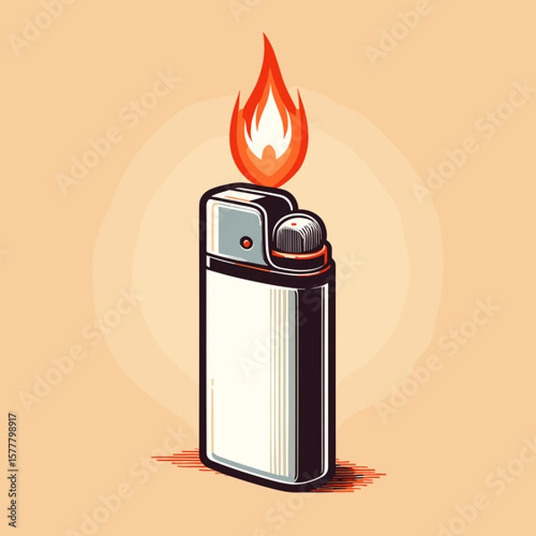 Obraz Stylized lighter with a flame, retro design, vibrant colors, digital illustration, copy space