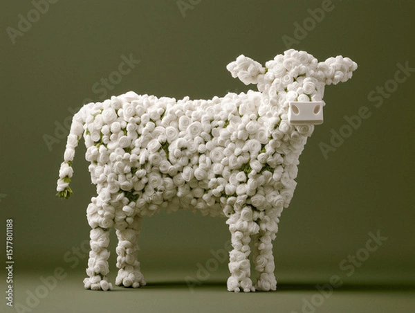 Fototapeta Handcrafted Soft Sculpture of a Cow Using Textured Yarn Materials