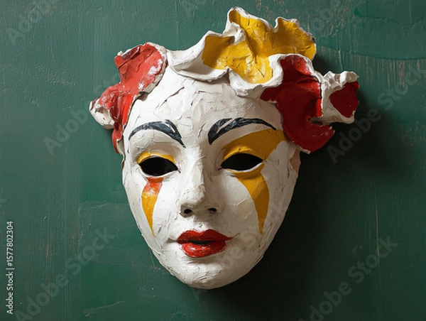 Fototapeta Half-Colored Artistic Mask with Symbolic Red Lips 