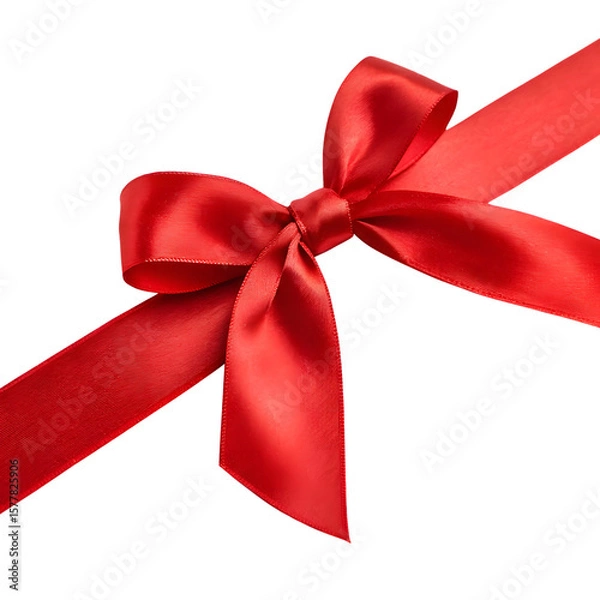 Fototapeta Elegant red satin ribbon bow tied on a diagonal isolated on transparent background