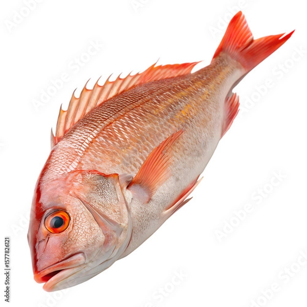 Fototapeta Whole red snapper fish with orange fins isolated on transparent background