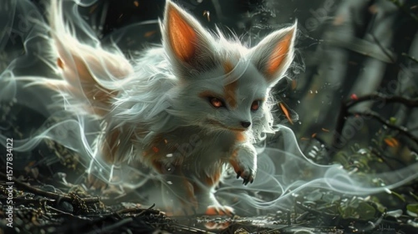 Fototapeta Adorable Fantasy Fennec Fox Creature with Big Ears in a Golden Forest