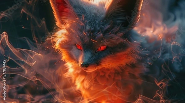 Fototapeta Adorable Fantasy Fennec Fox Creature with Big Ears in a Golden Forest