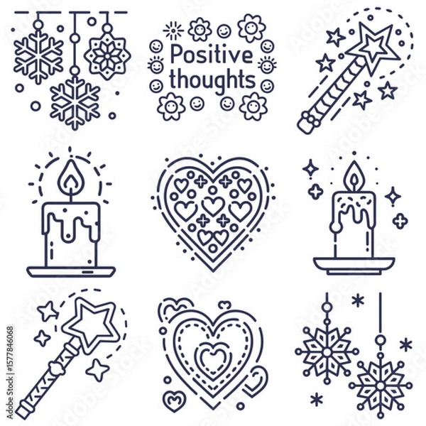 Fototapeta Christmas and magic icon set for holiday cards, seasonal blogs, fairy tale design, winter celebration clipart, and festive poster decoration