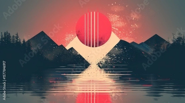 Fototapeta Abstract Pink and Red Cross Mark with Brush Strokes on a Dark Background