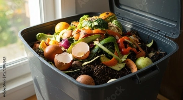 Obraz Compost bin filled with food scraps