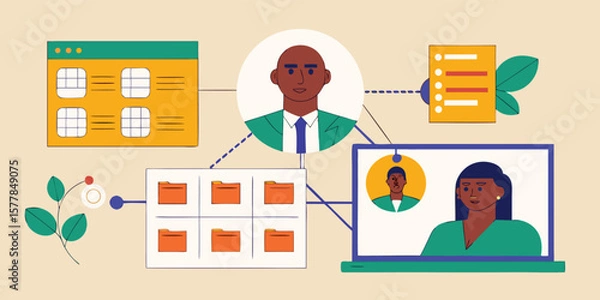 Fototapeta People collaborating with digital interfaces technology