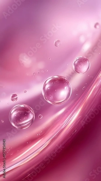Fototapeta Pink Bubbles, Abstract Background, Liquid, Glossy, Shiny, Smooth, Texture, Fluid, Drops, Macro