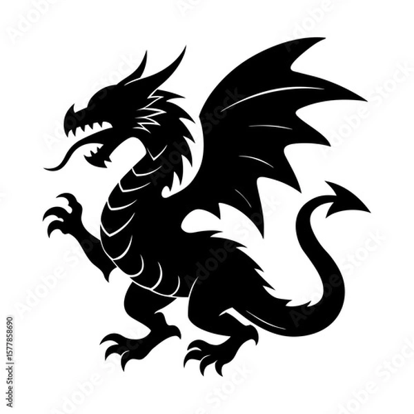 Fototapeta Fierce mythical creature dragon illustration winged beast art silhouette