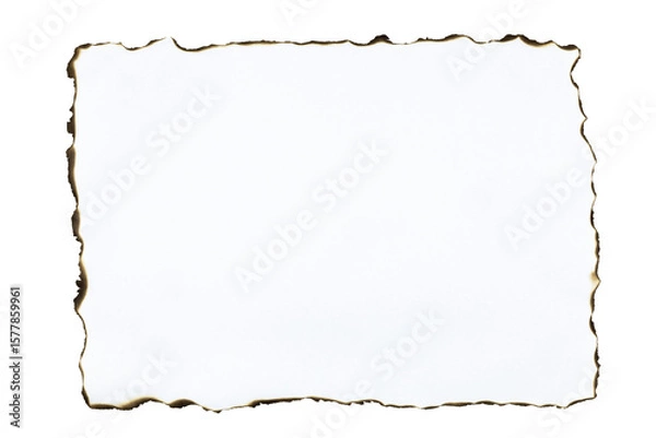 Fototapeta Old white paper with burnt edges. Vintage and grunge frame texture for a message, letter, or rustic design project. isolated on white background with clipping path.