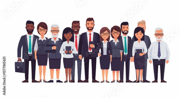 Fototapeta Multinational Business Team with Diverse Office People in Vector Illustration