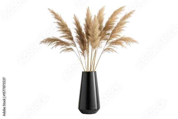Fototapeta Elegant pampas grass arrangement in a black vase isolated on transparent background