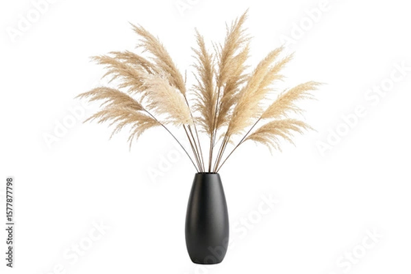 Fototapeta Elegant pampas grass arrangement in a modern black vase isolated on transparent background