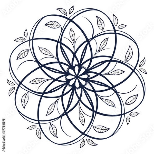 Fototapeta Elegant floral mandala design with swirling lines and delicate leaves in a circular pattern art