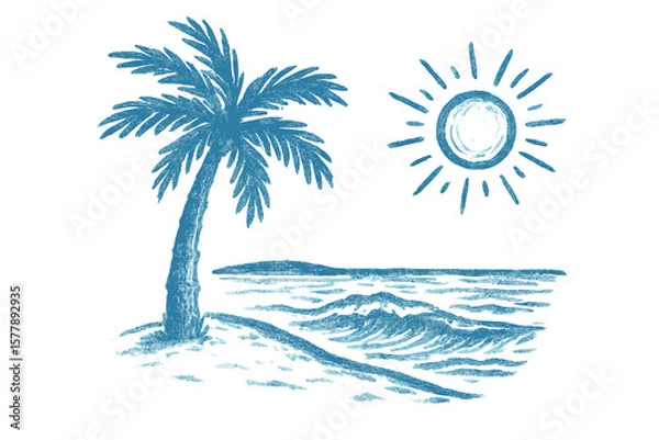 Fototapeta Relaxing beach scene with palm trees and waves under the sun at a tropical location