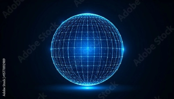Obraz Illuminated, glowing sphere with a wireframe grid
