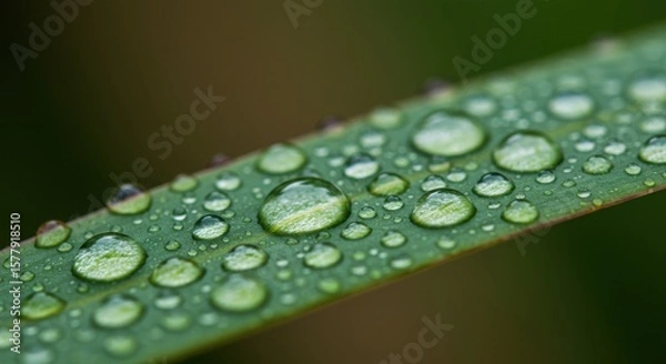 Fototapeta Dew Drops on Green Leaf Macro Photography - Macro photography