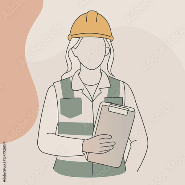 Obraz Minimalist Line Drawing of a Female Construction Worker