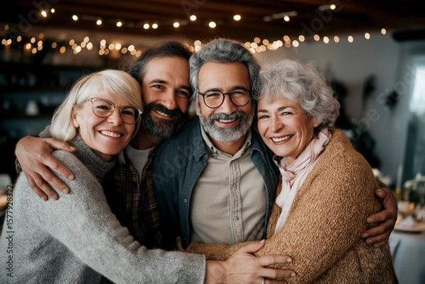 Fototapeta Family Embracing: Warm and joyful portraits of a loving family, embracing, with an emphasis on togetherness, creating a heartwarming sense of unity, connection, and unconditional love.