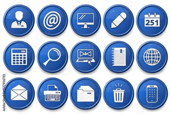 Fototapeta Blue office icons business communication symbols vector design elements set