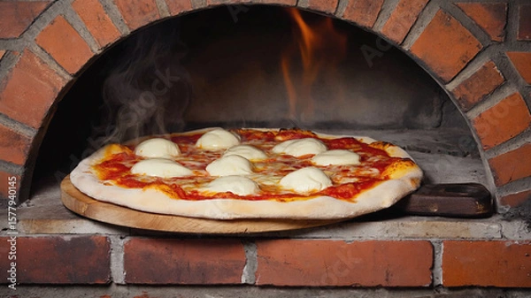 Obraz Hot Cheese Pizza on Rustic Wooden Paddle