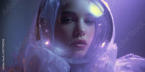 Fototapeta A floating, translucent head morphs into a branded blown-glass orb filled with refracted limbs and micro-logo engravings. 