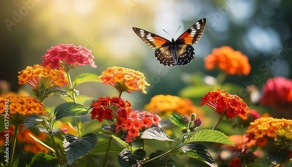Fototapeta a gardening guide on cultivating lantana to attract butterflies and hummingbirds ai generated
