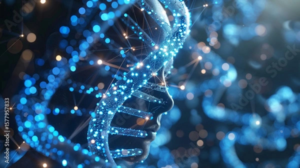 Fototapeta Personalized gene therapy with AI-modified DNA strands in genetic engineering laboratory for molecular medicine breakthrough