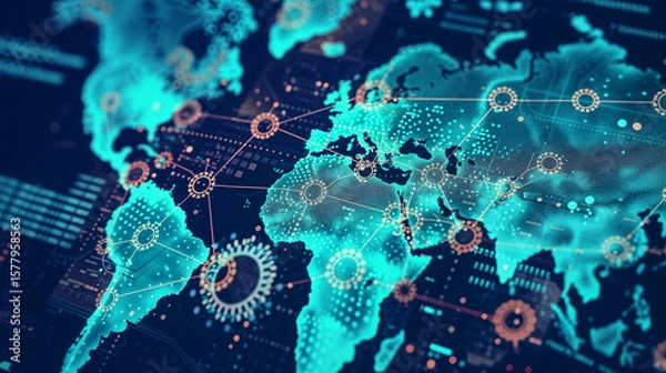 Fototapeta AI pandemic prediction system analyzing global disease patterns for epidemiological outbreak prevention and health monitoring