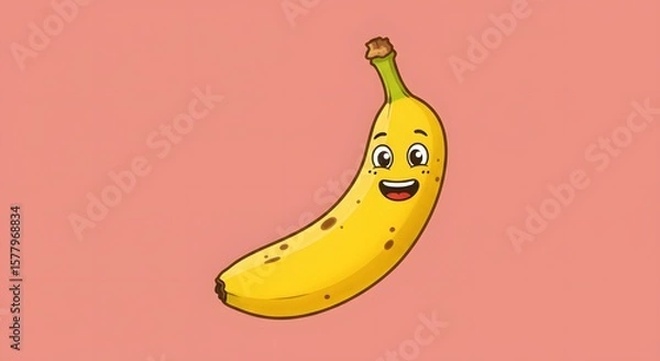 Fototapeta Whimsical Banana Character Illustration A Cheerful Cartoon Fruit on a Pink Backdrop - Ideal for Educational and Fun Designs, adding a playful and appealing touch.