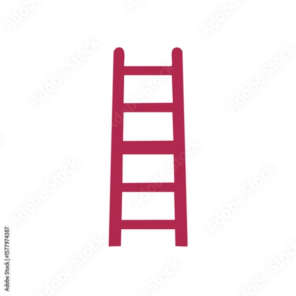 Fototapeta Isolated simple red ladder with four rungs, reaching upward, vertical design for access and growth, climbing object concept