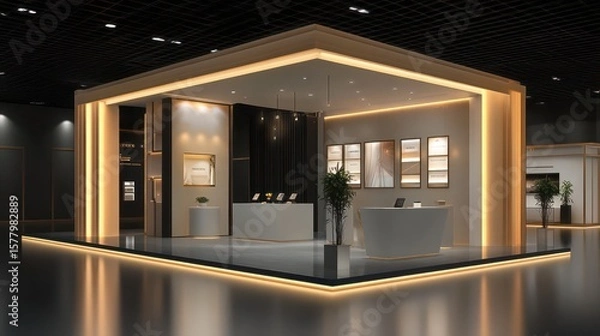 Obraz Illuminated exhibition booth with modern design and sleek furnishings